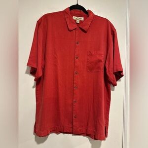 NWOT Tommy Bahama Men’s Sz: L 100% Silk Dusty Red Short Sleeve Casual Button Up.